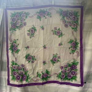 Vintage 50s Another Hit PURPLE DAISIES Rayon SCARF 30" x 30" Made In Japan